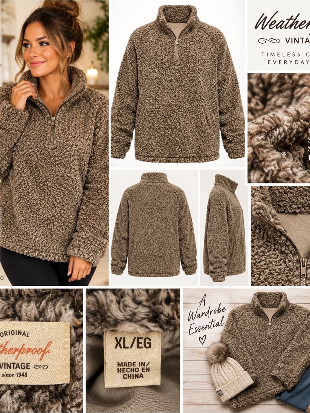 Weatherproof Taupe Teddy Sherpa Half-Zip Jacket